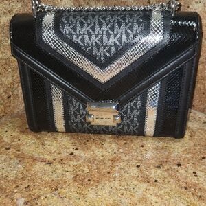 Michael Kors Black and Silver Crossbody Bag with Chevron Pattern